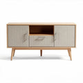 Fabric-covered storage cabinet with wooden legs 100 x 40 x 70cm