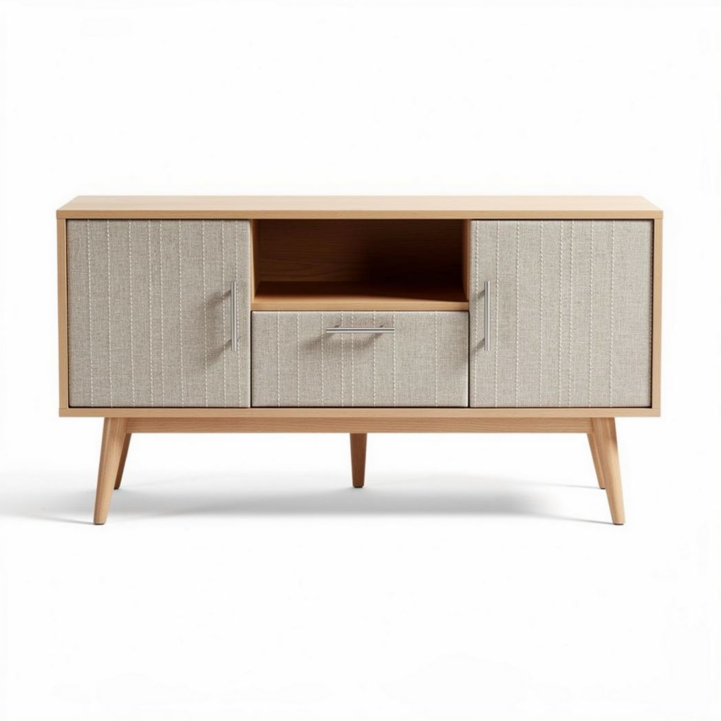 Fabric-covered storage cabinet with wooden legs 100 x 40 x 70cm