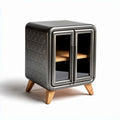 Metal storage cabinet with glass doors and wooden legs 40 x 40 x 60cm