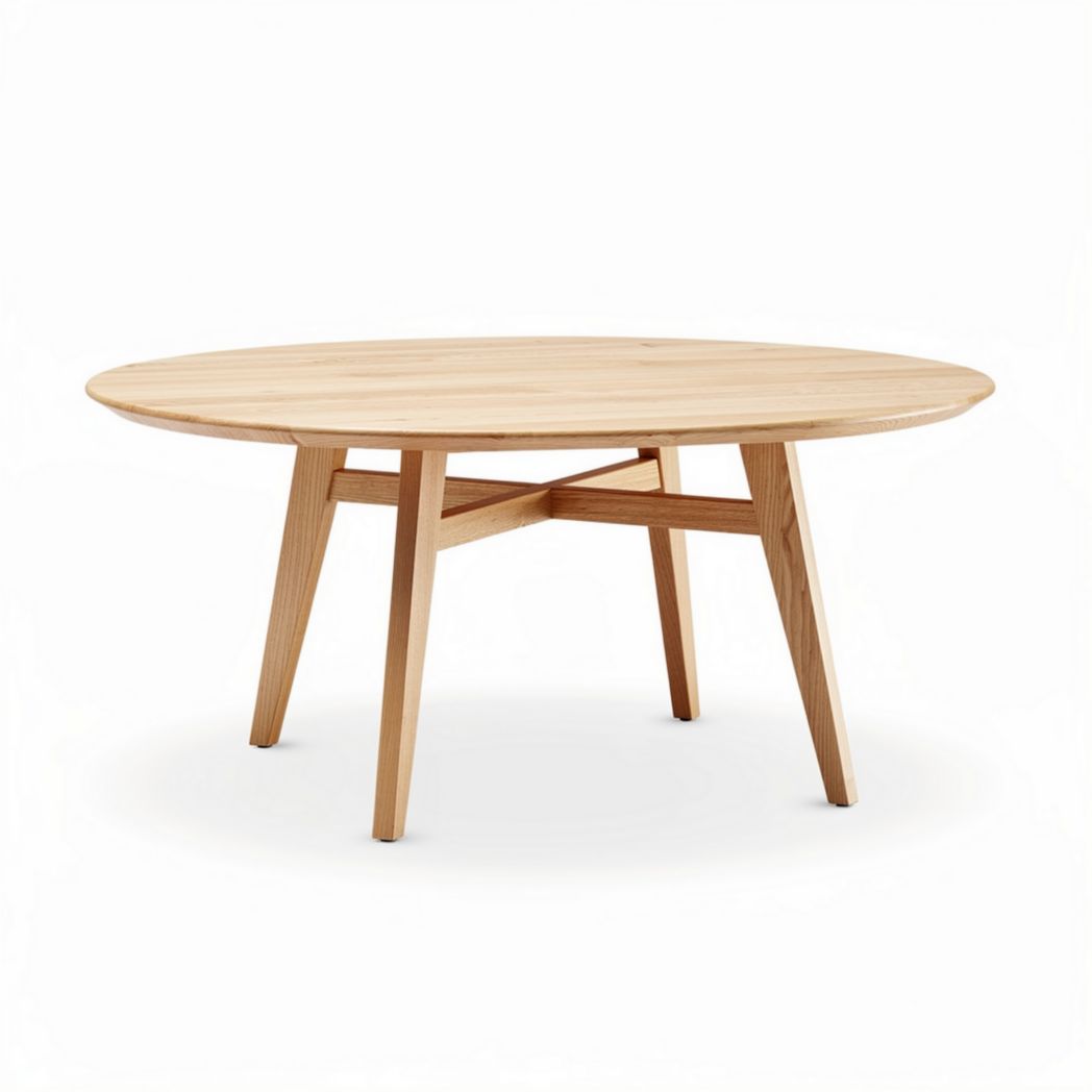 Round wooden dining table with natural finish 120cm diameter