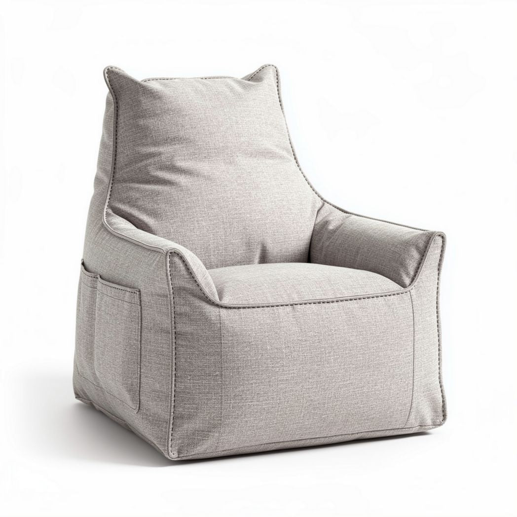 Fabric bean bag chair with pockets for living room comfort gray 80 x 80 x 90cm
