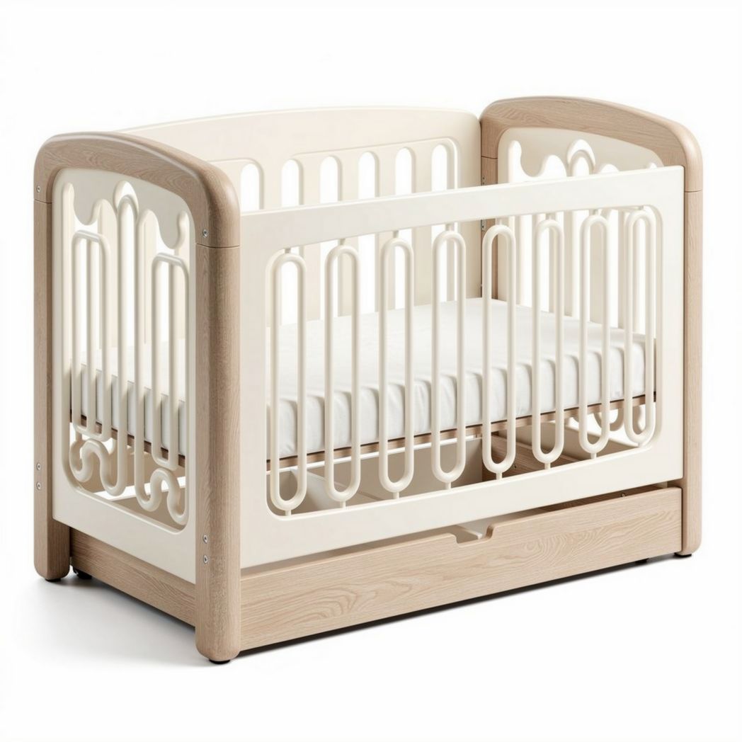 Wooden crib with removable mattress and storage drawer 120 x 60 x 90cm