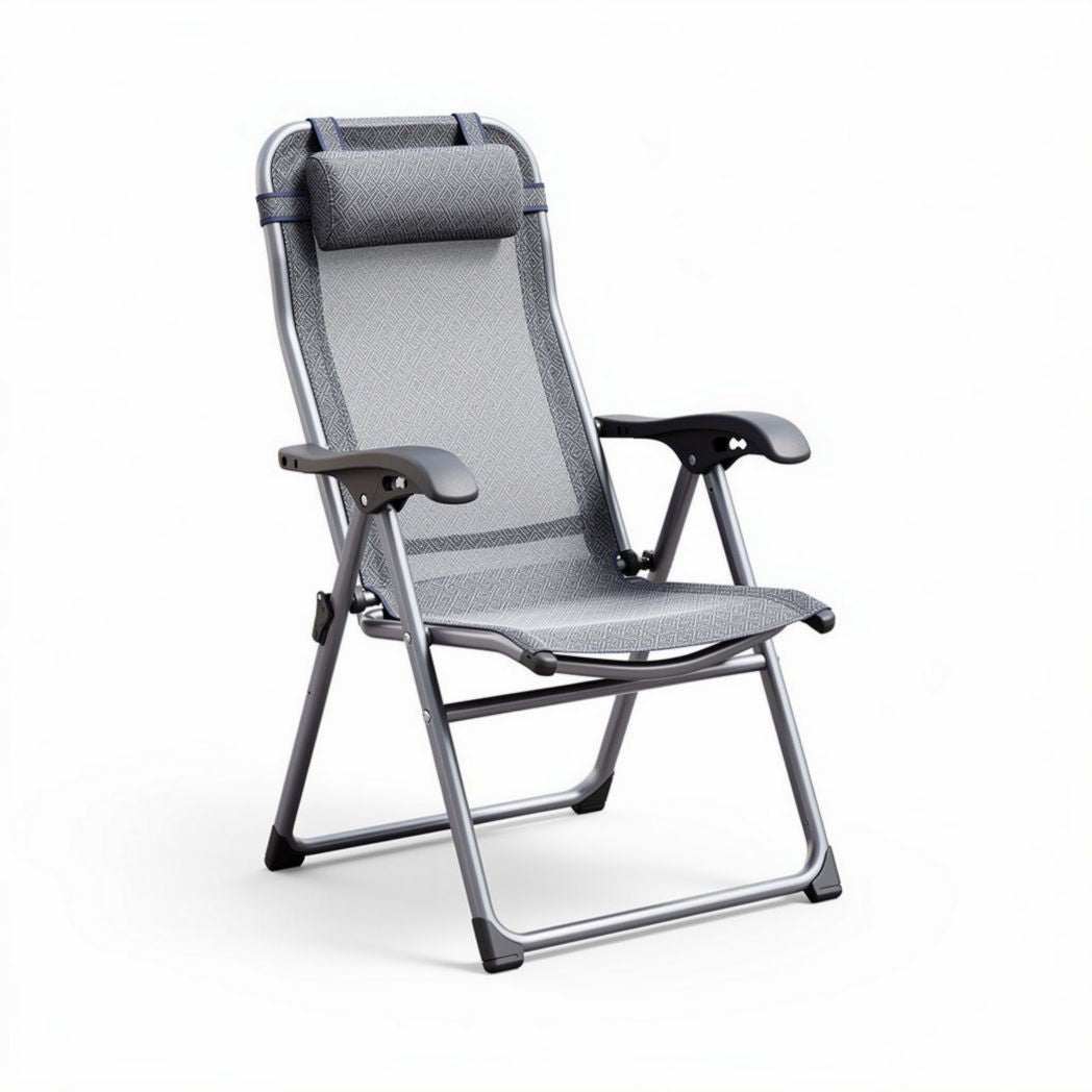 Folding lounge chair with breathable fabric and adjustable headrest gray 90 x 60 x 100cm