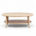 Oval wooden coffee table with lower shelf 100 x 60 x 45cm natural finish