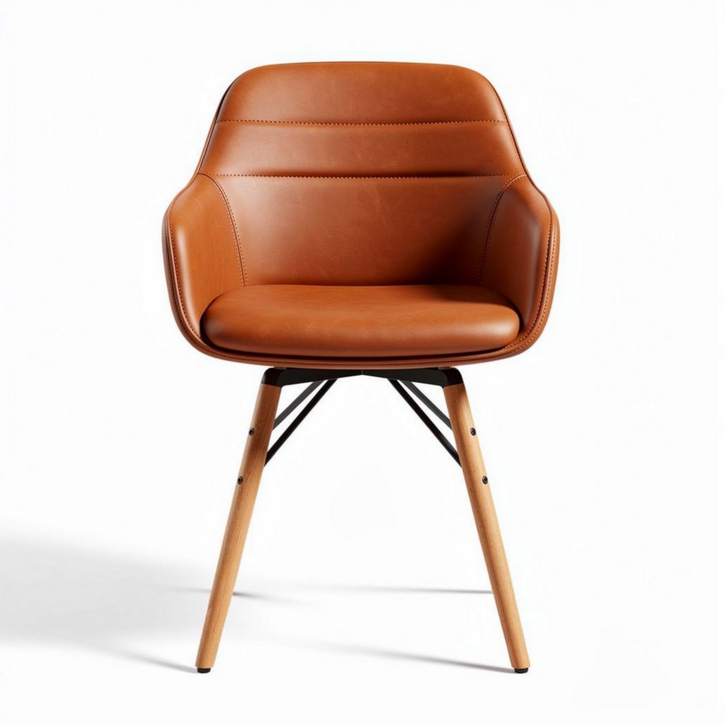 Leather upholstered armchair with wooden legs in brown color 60 x 55 x 80cm